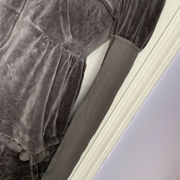 Juicy Couture Track Suit Set Jacket & Pants Velour S/P Dark Gray - Picture 5 of 16